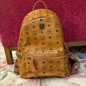 MCM Tan Backpack with Gold Accents